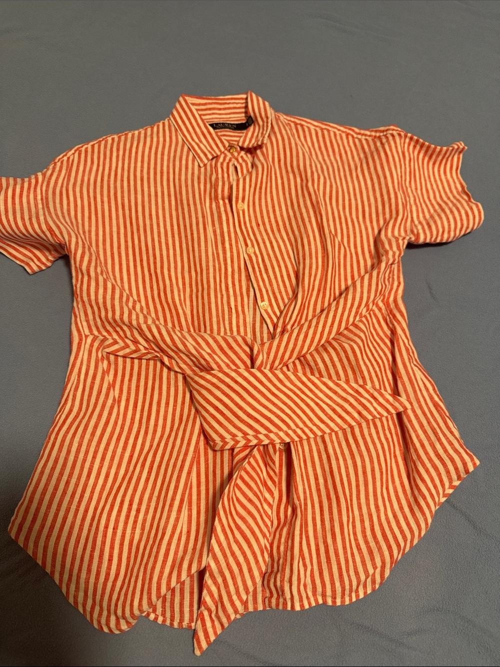 5 pc women’s mixRalph Lauren Orange and White Striped Tie-Waist Button Down Shir